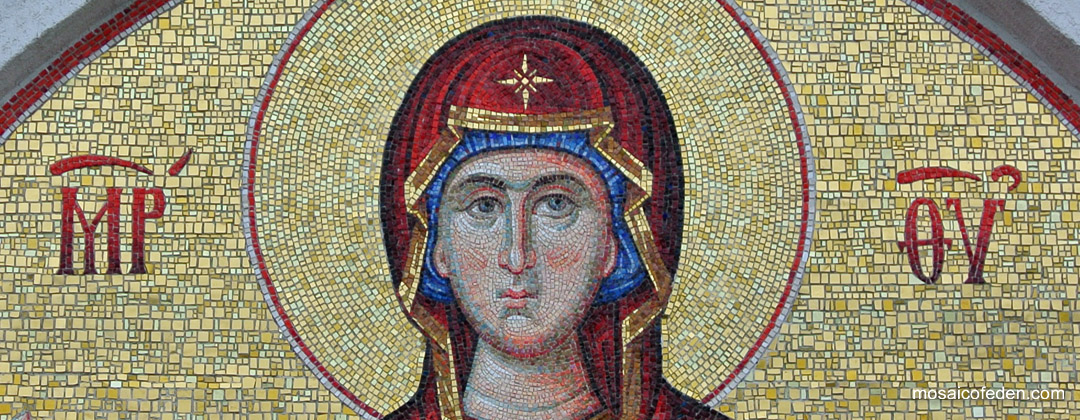 Theotokos mosaic detail, Mosaic Theotokos of the Sign, mozaik Bogorodica Znamenja